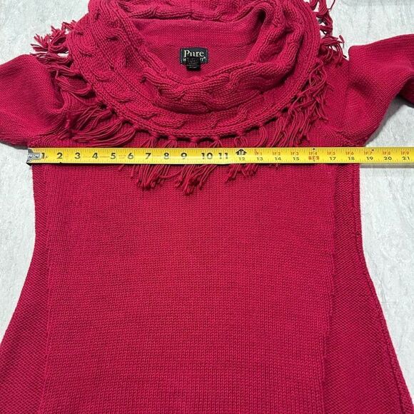 Pure Handknit Women’s Red Fringe Cowl Neck Cotton Sweater Size S/M - Picture 9 of 13